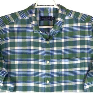 Vineyard Vines Island Twill Plaid Shirt Mens Size 2XL Blue Green Plaid Stretch
